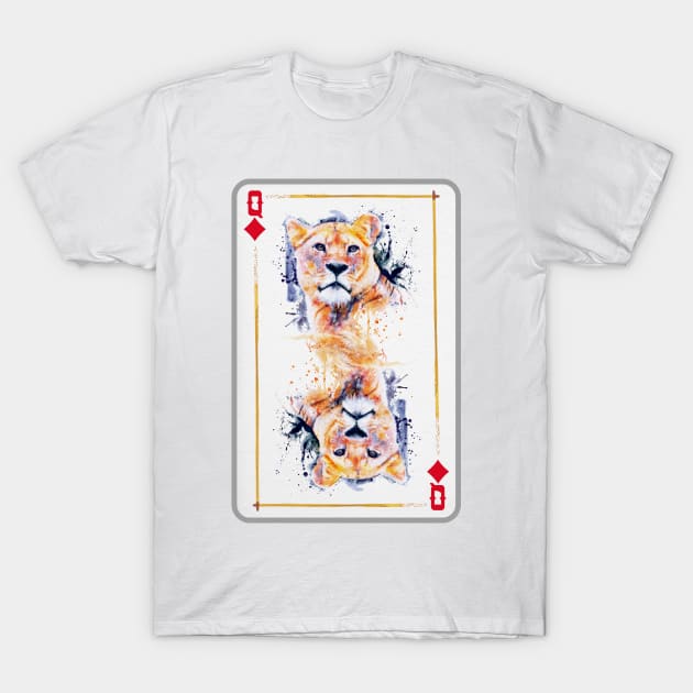 Lioness Head Queen of Diamonds Playing Card T-Shirt by Marian Voicu